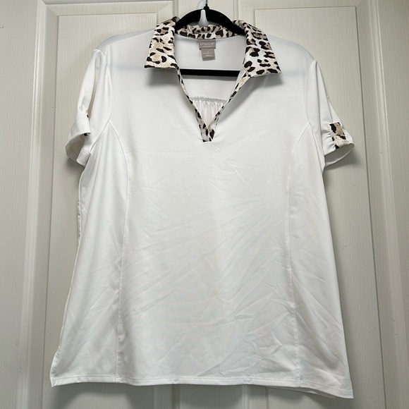 CHICOS Zenergy White and Animal Print Top Sz 2 (US 12-14) - Picture 1 of 7